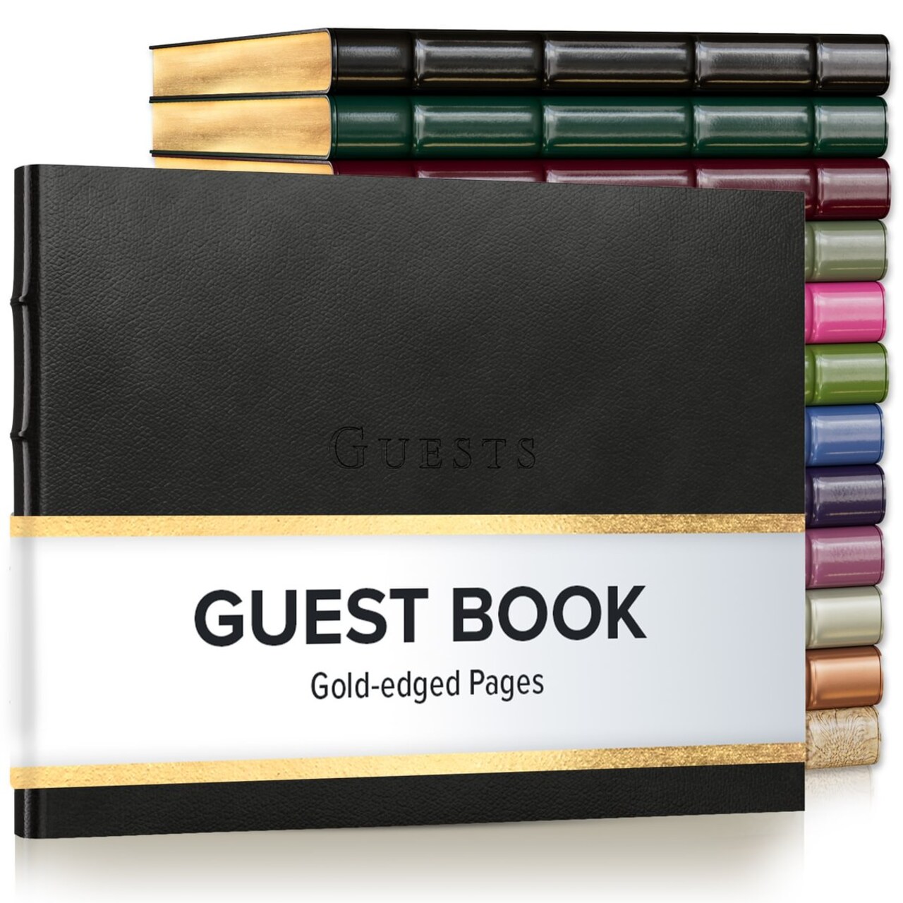 Gallery Leather Guest Book Special Events, add Photos, 192 Lined Pages, Bonded Leather, Hardcover, Gold-Gilded, Guestbook